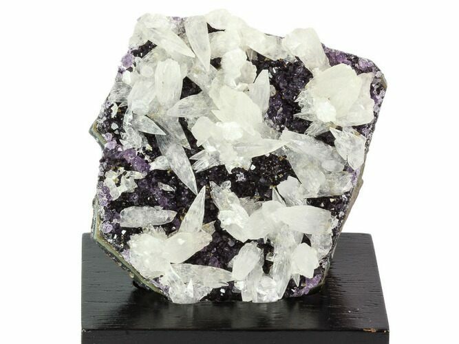 Amethyst Cluster with Calcite On Wood Base - Uruguay #100319